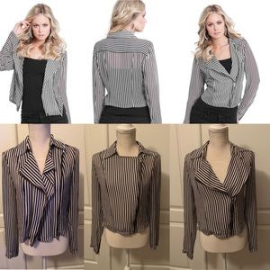 GUESS Striped Georgette Moto Sheer Chiffon Jacket